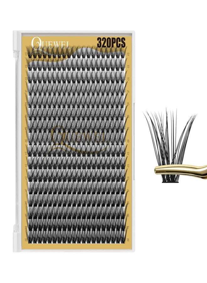 QUEWEL Lash Clusters 320Pcs Cluster Lashes 40D+50D D Curl Lash Clusters Mix12-18mm Individual Eyelashes Clusters Wispy DIY Eyelash Extension Thin Band Soft to Use at Home (40D+50D D Mix12-18) - Image 1